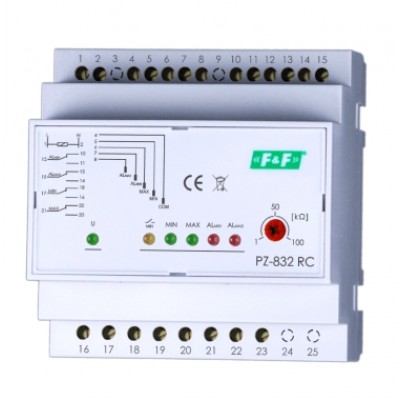 Skysčio lygio kontrolės relė, 2 padėčių, su kontrol. signalizacija, kontaktai: 4×1P, 3 moduliai, be jutiklių PZ2 (5vnt.) - Ratechna.eu